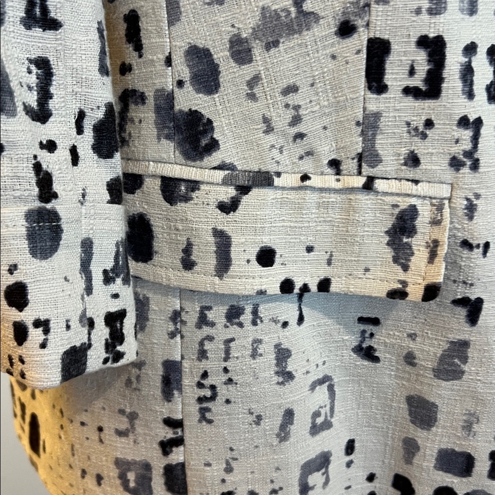 COLDWATER CREEK Print Blazer Jacket 12 White Black Linen Blend 3/4 Sleeve - Picture 6 of 16